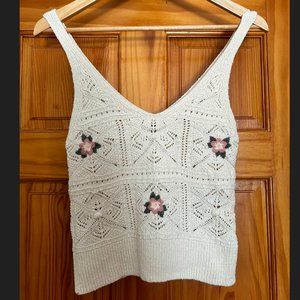 Mango Crochet Top with Embroidered Flowers
